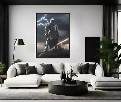 Cinematic Medieval Armored Knight Framed Canvas Print Wall Art Home Office Decor • $229.99