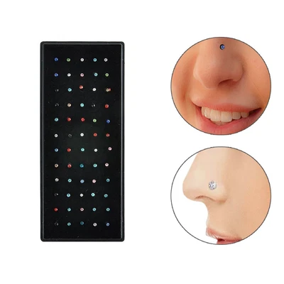 $3.92 • Buy 60pcs Crystal Rhinestone Nose Ring Bone Stud Stainless Steel Body Piercing Gift