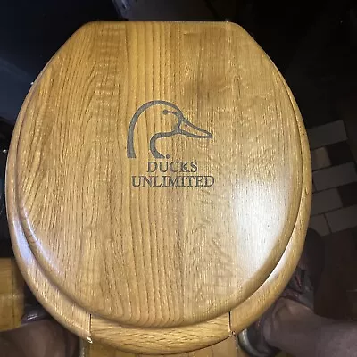 Ducks Unlimited Honey Oak Wood Toilet Seat With Brass Hinges • $69.99