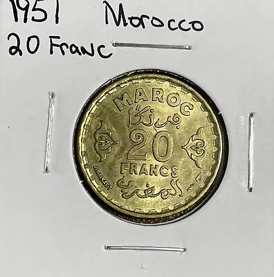 Morocco AH 1371 1951 20 Francs Lustrous AU Coin • $5.60