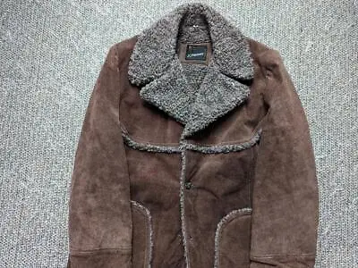 Vintage SUEDE LEATHER Sherpa RANCHER Cowhide Coat XL Brown Jacket WESTERN Cowboy • $199.95
