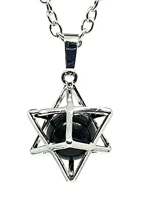 £8.95 • Buy Obsidian Ball Merkabah Necklace Merkaba Chariot Pendant Sacred Geometry & Box