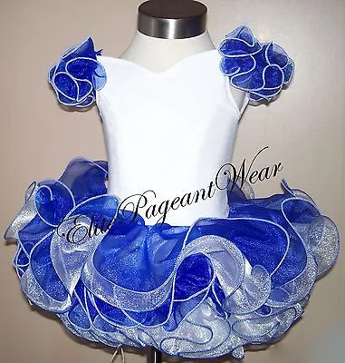 National Pageant Dress Shell  Sizes 6mos To 7/8 Girls Off Shoulder Blue & White • $169