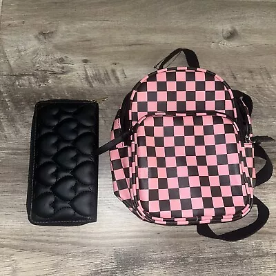 Pink Checkered Mini Bag Vans Style With New Black Heart Wallet • $4