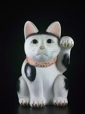 Japanese Antique Maneki Neko Lucky Cat Statue Pottery Figurine 12.2 Inch Tall • $1150