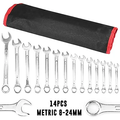 14PCS Portable Metric 8-24mm Open End Ring Wrench Combination Spanner Tool Set • $24.95