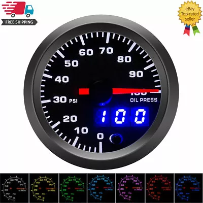 52mm 2  Universal Car Oil Pressure Gauge 7 Colors LED PSI Oil Press Meter Sensor • $35.89