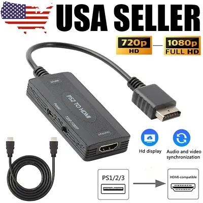 PS2 To HDMI Converter 1080P HD Monitor HDTV Video Adapter For PlayStation 1/2/3 • $6.99