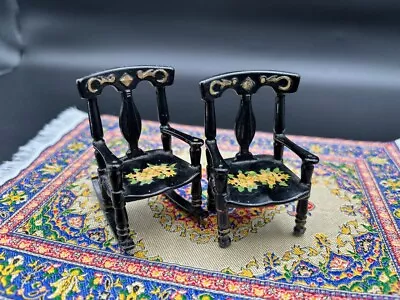 Vintage Dollhouse Miniature Furniture Black Lacquer Look Rocker Matching Chair • $18