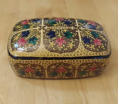 Vintage Handcrafted Floral Painted Paper Mache Jewelry Box Rare • $70