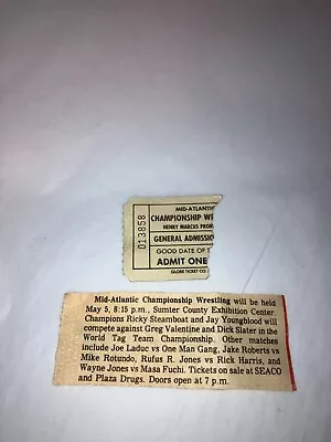 Original 1980's NWA Mid-Atlantic Wrestling Ticket Stub W/ Newspaper Clipping WWE • $29.99