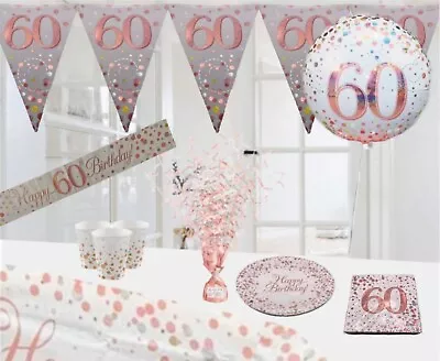 Age 60 & Happy Birthday White Rose Gold Party Decorations Balloon Bunting Banner • £5.25