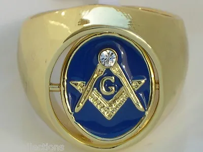 Turn Swivel Blue / Red Enamel Clear Crystal Stone Mason Masonic Men's Ring 12 • £29.45