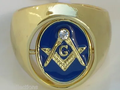 Turn Swivel Blue / Red Enamel Clear Crystal Stone Mason Masonic Men's Ring 8 • £29.45