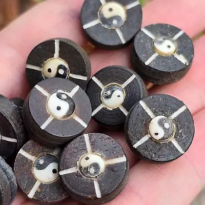 10 Vintage Wood Bone & Horn Yin Yang Buttons Nepal Crafts • $4