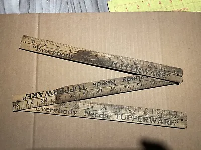  Everybody Needs Tupperware  Vintage Advertising Folding Wooden Yardstick 36  US • $6