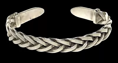 Vintage Sterling Silver 925 9mm Braided  Weave 6 3/4” Cuff Bracelet 21.9 Grams • $74.99