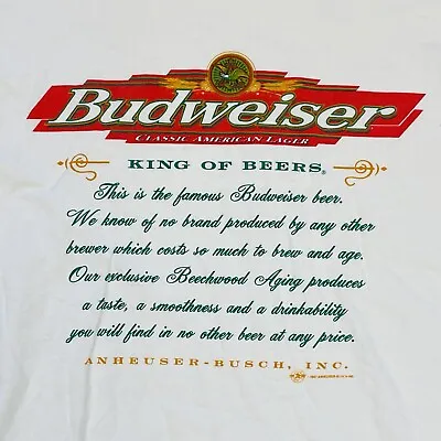 Vintage BUDWEISER / KING OF BEERS White XL Gildan Cotton Short Sleeve T-Shirt • $19.99