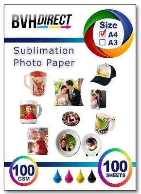 100x A4 Sublimation Paper Iron On Heat Press Transfer Paper Inkjet Print T-shirt • £10.15