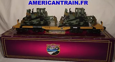 47' TTX Heavy Duty Flat Car W/2 D8R Military Tractors 3 Rails O Scale MTH • $193.69