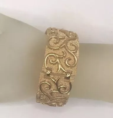 Vintage Crown TRIFARI Gold Tone Scroll Work Panel Bracelet • $29.99