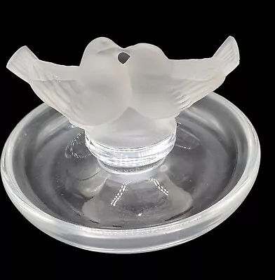 Vintage Signed LALIQUE France Crystal Glass Dish Two Frosted Love Birds Jewelry  • $96.50
