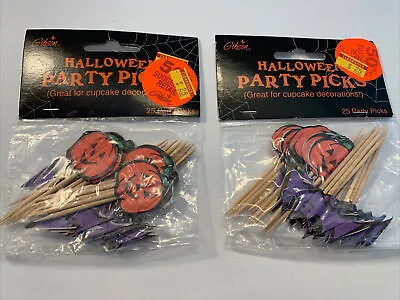 Vtg Gibson Halloween Party Picks Cupcake Toppers Crepe Paper Bats & Pumpkins • $7.99