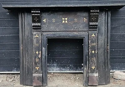 Antique Cast Iron Fireplace Mantel  W/ Matching Slate Top 1880s  • $1260
