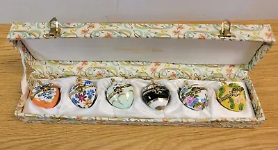 Vintage Hand Painted Oberfrankische Glass Heart Ornaments Made In Germany W Case • $29.99