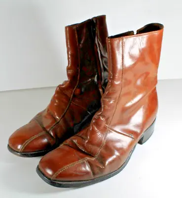 Vintage Florsheim  Men’s Brown Leather Ankle Zip Side Boots Size 8.5D • $24.99