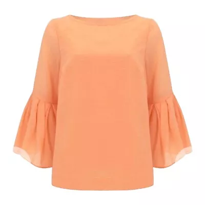 £25 • Buy Mint Velvet Button Back Top UK14 Bell Sleeves Peach Sherbet Colour