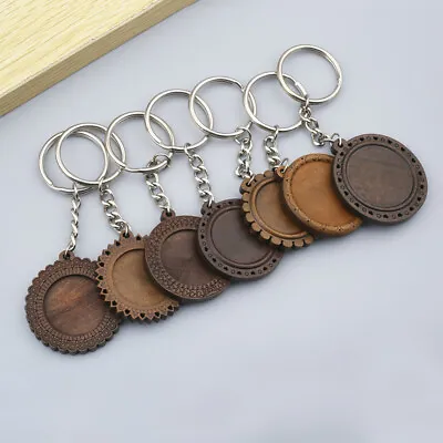 £4.01 • Buy 5X Round Wood Cabochon Keychain Base Settings 25mm 30mm Dia Wooden Cameo Bezel 