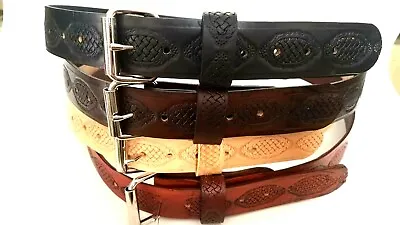 Heavy Duty Men Embose Amish Handmade.11/2  W Real Leather Work Belt Tool Holster • $19.99