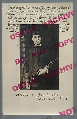 Napanoch NEW YORK RPPC C1910 ADVERTISING Band Clarinet C.G. CONN CO. Elkhart IN • $39.99