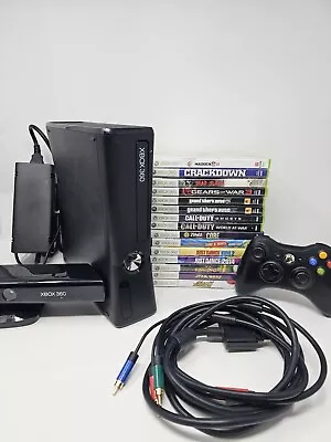 Microsoft Xbox 360S Console 1439 Bundle 15 Games Controller Kinect Tested • $119.99