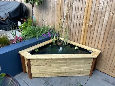 Raised Garden Pond W/ Seat Top Corner Water Feature 120x120cm Ready To Use • £379