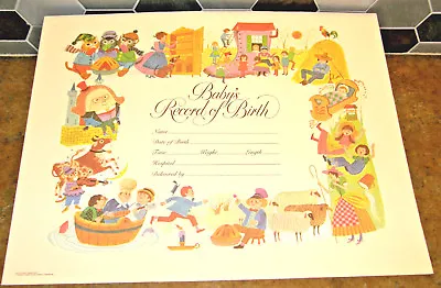 Baby's Record Of Birth Keepsake Art Seiden Litho Print Nursery Rhymes Vintage • $16.99