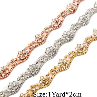 £7.99 • Buy Rhinestone Pearl Costume Dress Craft Crystal Beaded Wedding Belt Flower Applique