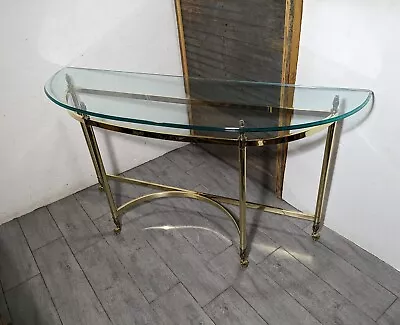 Vintage La Barge Glass Brass Console Demi Lune Table Flame Hollywood Regency • $1080