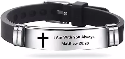 Inspirational Quote Cross Bracelets Faith Christian Bible Verse Silicone ID Wris • $9.68