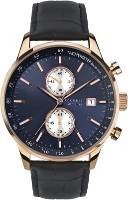 Accurist Mens Chronograph Watch With Black Leather Strap 7251 • £39.99