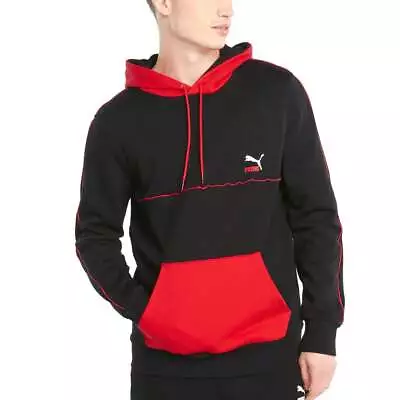 Puma Clsx Piped Pullover Hoodie Mens Black Casual Athletic Outerwear 531705-01 • $21.57