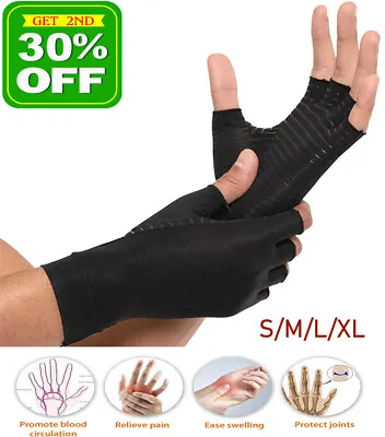 Copper Compression Arthritis Gloves Brace Fingerless Glove Joint Pain Women Men  • $10.59