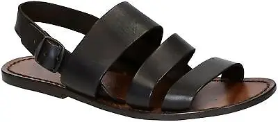 Brown Leather Ankle Strap Strapped Sandals Handmade In Italy For Men's • £102
