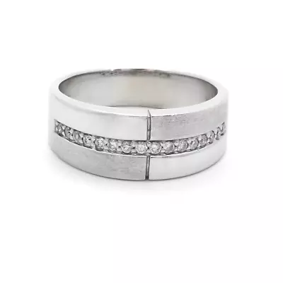 14K White Gold Diamond Mens Wedding Band Ring Satin Finish Vintage Sz10 9gr • $854.05