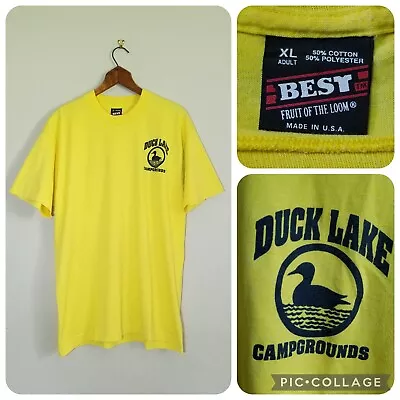 Vintage Duck Lake Campgrounds T Shirt Size XL Yellow Single Stitch FOTL Best • $15