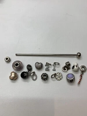 $266 • Buy Pandora Stirling Silver Bracelet Love Heart Bead Charm Bulk Lot Bundle With Bar