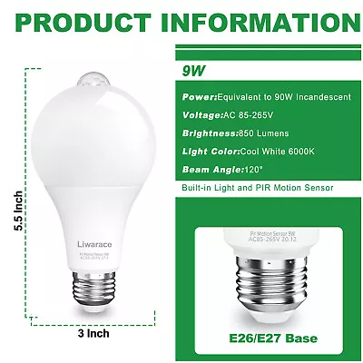1~5PCS LED Motion Sensor Light Bulb E26 Dusk To Dawn & Radar Sensor Lamp Holder • $9.59