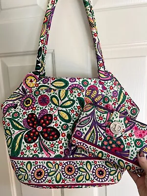 VERA BRADLEY Angle Tote And Turnlock Wallet In Viva La Vera Retired Great Cond • $14.99