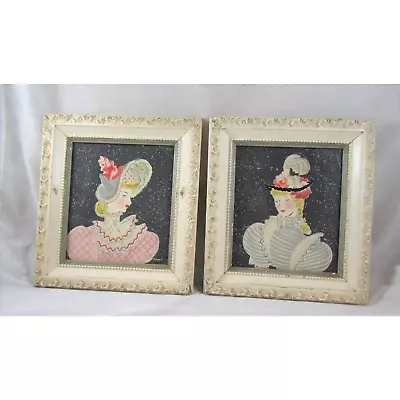 Pair Turner Prints Wall Art Ladies In Fancy Hats Framed 11x10 Set Of 2 Vintage • $40